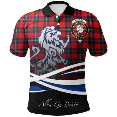 Scottish Ruthven Modern Clan Crest Tartan Polo Shirt - Scotland Lion Front Side Tartan Plaid