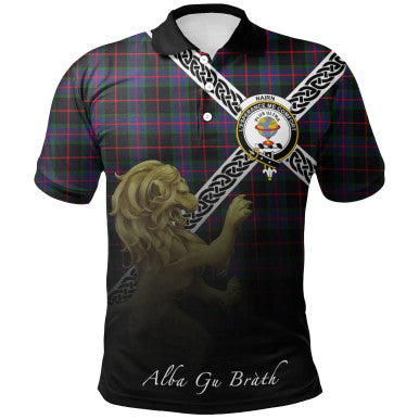Scottish Nairn Clan Crest Tartan Polo Shirt - Celtic with Scotland Lion Front Side Tartan Plaid