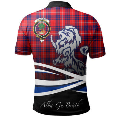 Scottish Hamilton Modern Clan Crest Tartan Polo Shirt - Scotland Lion Back Side Tartan Plaid