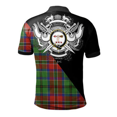 Scottish Urquhart Modern Clan Crest Tartan Polo Shirt - Military Logo Back Side Tartan Plaid