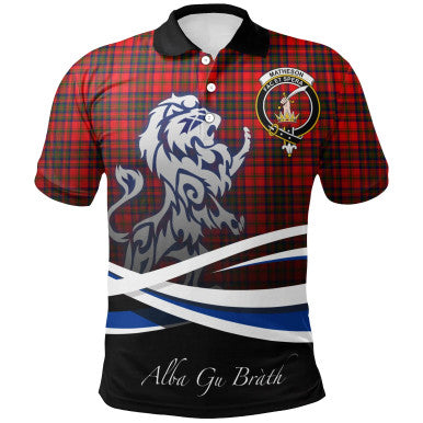 Scottish Matheson Modern Clan Crest Tartan Polo Shirt - Scotland Lion Front Side Tartan Plaid