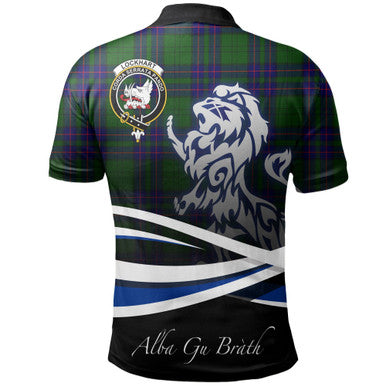 Scottish Lockhart Modern Clan Crest Tartan Polo Shirt - Scotland Lion Back Side Tartan Plaid