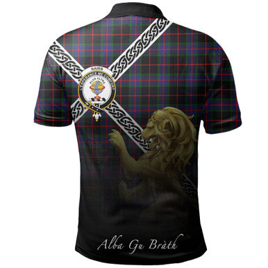 Scottish Nairn Clan Crest Tartan Polo Shirt - Celtic with Scotland Lion Back Side Tartan Plaid