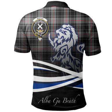 Scottish Moffat Modern Clan Crest Tartan Polo Shirt - Scotland Lion Back Side Tartan Plaid