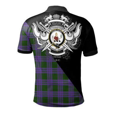 Scottish Wallace Hunting - Green Clan Crest Tartan Polo Shirt - Military Logo Back Side Tartan Plaid
