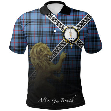 Scottish MacKay Blue Clan Crest Tartan Polo Shirt - Celtic with Scotland Lion Front Side Tartan Plaid