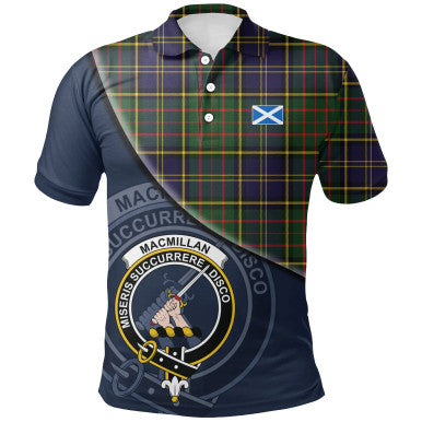 Scottish MacMillan Hunting Modern Clan Crest Tartan Polo Shirt - Bend Style Front Side Tartan Plaid