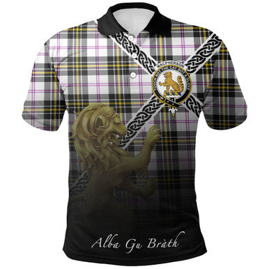 Scottish MacPherson Dress Modern Clan Crest Tartan Polo Shirt - Celtic with Scotland Lion Front Side Tartan Plaid