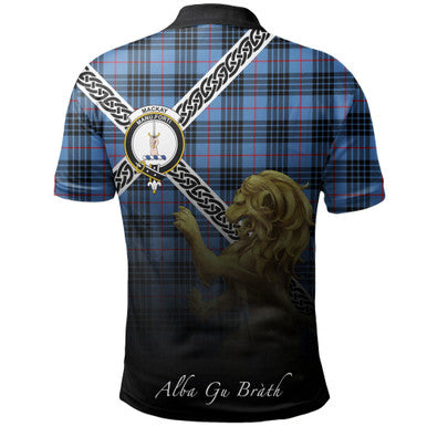 Scottish MacKay Blue Clan Crest Tartan Polo Shirt - Celtic with Scotland Lion Back Side Tartan Plaid