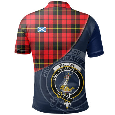 Scottish Wallace Hunting - Red Clan Crest Tartan Polo Shirt - Bend Style Back Side Tartan Plaid