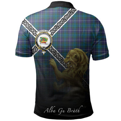Scottish Douglas Modern Clan Crest Tartan Polo Shirt - Celtic with Scotland Lion Back Side Tartan Plaid