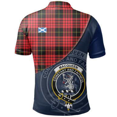 Scottish MacQueen Modern Clan Crest Tartan Polo Shirt - Bend Style Back Side Tartan Plaid