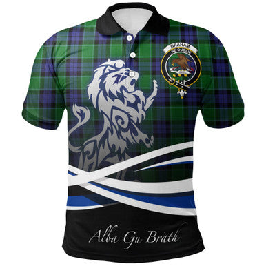 Scottish Graham of Menteith Modern Clan Crest Tartan Polo Shirt - Scotland Lion Front Side Tartan Plaid