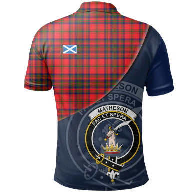 Scottish Matheson Modern Clan Crest Tartan Polo Shirt - Bend Style Back Side Tartan Plaid