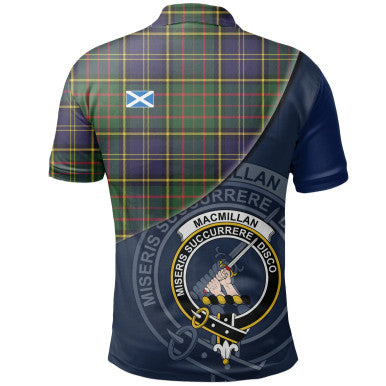 Scottish MacMillan Hunting Modern Clan Crest Tartan Polo Shirt - Bend Style Back Side Tartan Plaid