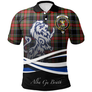 Scottish Stewart Black Clan Crest Tartan Polo Shirt - Scotland Lion Front Side Tartan Plaid