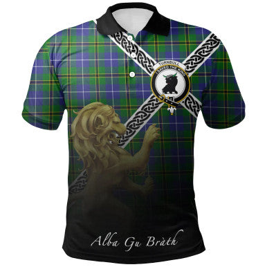 Scottish Turnbull Hunting Clan Crest Tartan Polo Shirt - Celtic with Scotland Lion Front Side Tartan Plaid