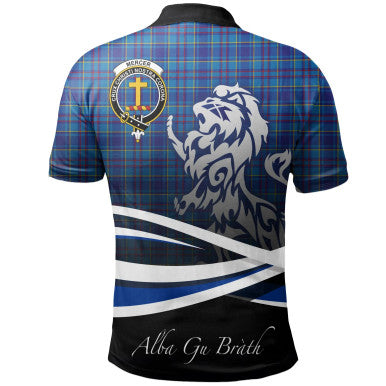 Scottish Mercer Modern Clan Crest Tartan Polo Shirt - Scotland Lion Back Side Tartan Plaid