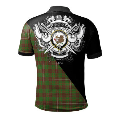 Scottish Wedderburn Clan Crest Tartan Polo Shirt - Military Logo Back Side Tartan Plaid