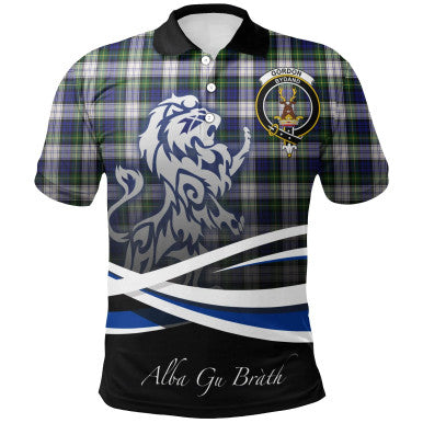 Scottish Gordon Dress Modern Clan Crest Tartan Polo Shirt - Scotland Lion Front Side Tartan Plaid