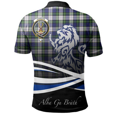 Scottish Gordon Dress Modern Clan Crest Tartan Polo Shirt - Scotland Lion Back Side Tartan Plaid