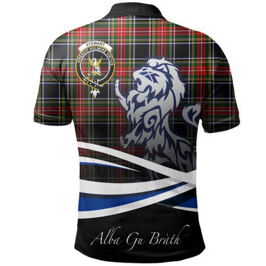 Scottish Stewart Black Clan Crest Tartan Polo Shirt - Scotland Lion Back Side Tartan Plaid