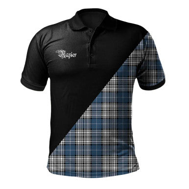 Scottish Wemyss Modern Clan Crest Tartan Polo Shirt - Military Logo Front Side Tartan Plaid