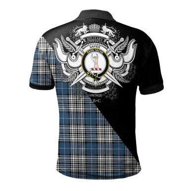 Scottish Wemyss Modern Clan Crest Tartan Polo Shirt - Military Logo Back Side Tartan Plaid