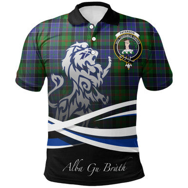 Scottish Paterson Clan Crest Tartan Polo Shirt - Scotland Lion Front Side Tartan Plaid