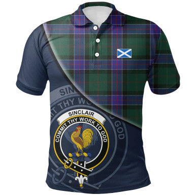 Scottish Sinclair Hunting Modern Clan Crest Tartan Polo Shirt - Bend Style Front Side Tartan Plaid