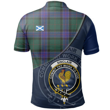 Scottish Sinclair Hunting Modern Clan Crest Tartan Polo Shirt - Bend Style Back Side Tartan Plaid
