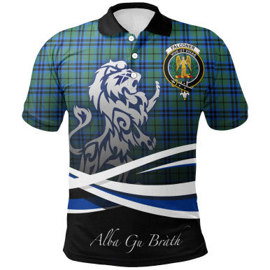 Scottish Falconer Clan Crest Tartan Polo Shirt - Scotland Lion Front Side Tartan Plaid