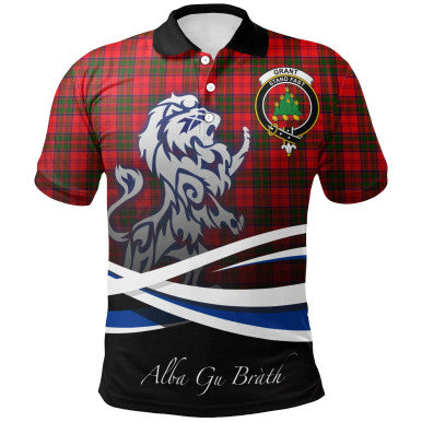 Scottish Grant Modern Clan Crest Tartan Polo Shirt - Scotland Lion Front Side Tartan Plaid