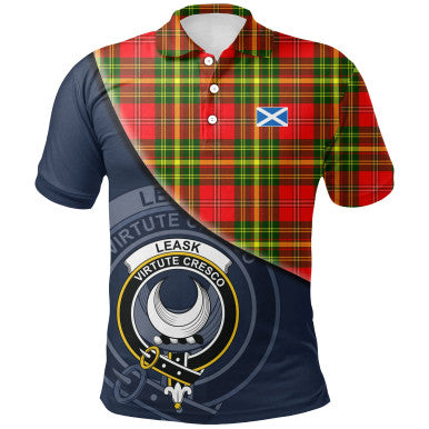 Scottish Leask Clan Crest Tartan Polo Shirt - Bend Style Front Side Tartan Plaid