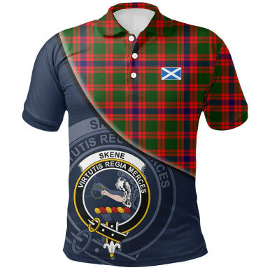 Scottish Skene Modern Clan Crest Tartan Polo Shirt - Bend Style Front Side Tartan Plaid