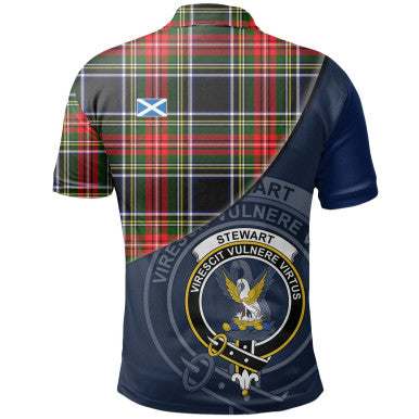 Scottish Stewart Black Clan Crest Tartan Polo Shirt - Bend Style Back Side Tartan Plaid
