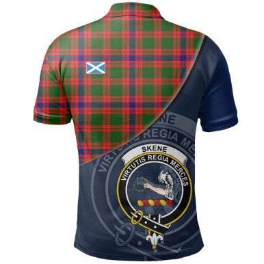 Scottish Skene Modern Clan Crest Tartan Polo Shirt - Bend Style Back Side Tartan Plaid