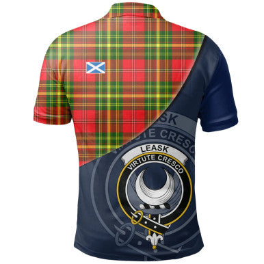 Scottish Leask Clan Crest Tartan Polo Shirt - Bend Style Back Side Tartan Plaid