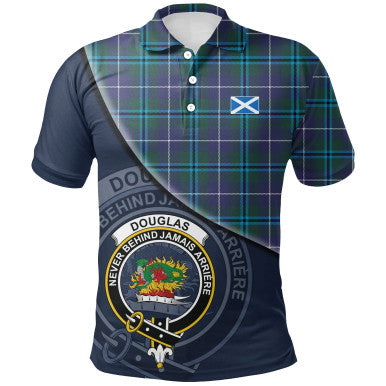 Scottish Douglas Modern Clan Crest Tartan Polo Shirt - Bend Style Front Side Tartan Plaid