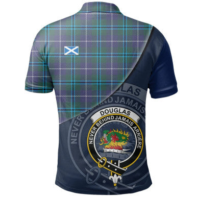 Scottish Douglas Modern Clan Crest Tartan Polo Shirt - Bend Style Back Side Tartan Plaid