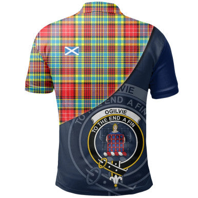 Scottish Ogilvie Clan Crest Tartan Polo Shirt - Bend Style Back Side Tartan Plaid