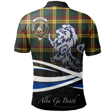 Scottish MacMillan Old Modern Clan Crest Tartan Polo Shirt - Scotland Lion Back Side Tartan Plaid