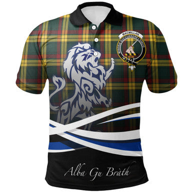 Scottish MacMillan Old Modern Clan Crest Tartan Polo Shirt - Scotland Lion Front Side Tartan Plaid