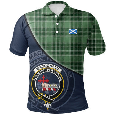 Scottish MacDonald Lord of the Isles Hunting Clan Crest Tartan Polo Shirt - Bend Style Front Side Tartan Plaid