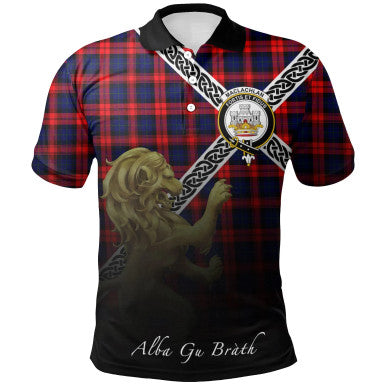 Scottish MacLachlan Modern Clan Crest Tartan Polo Shirt - Celtic with Scotland Lion Front Side Tartan Plaid