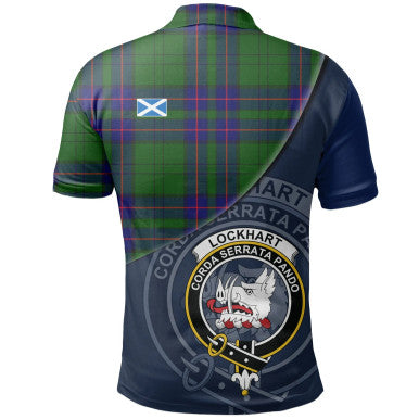 Scottish Lockhart Modern Clan Crest Tartan Polo Shirt - Bend Style Back Side Tartan Plaid