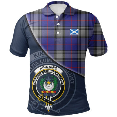 Scottish Kinnaird Clan Crest Tartan Polo Shirt - Bend Style Front Side Tartan Plaid