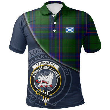 Scottish Lockhart Modern Clan Crest Tartan Polo Shirt - Bend Style Front Side Tartan Plaid