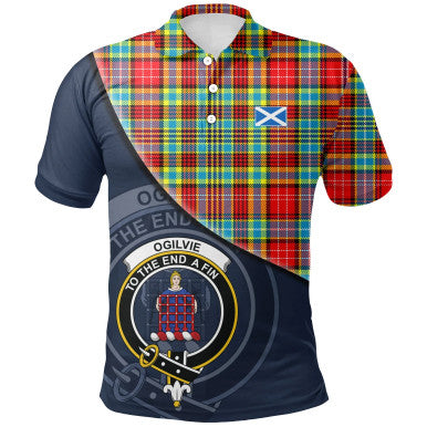 Scottish Ogilvie Clan Crest Tartan Polo Shirt - Bend Style Front Side Tartan Plaid
