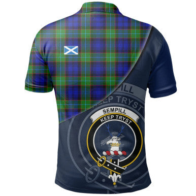 Scottish Sempill Modern Clan Crest Tartan Polo Shirt - Bend Style Back Side Tartan Plaid